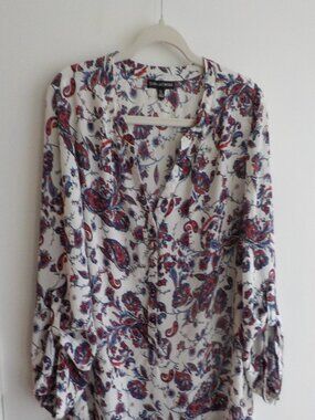 Sara Michelle Blouse - X-Large - Red White Blue Floral - 3/4 sleeve  (724)
